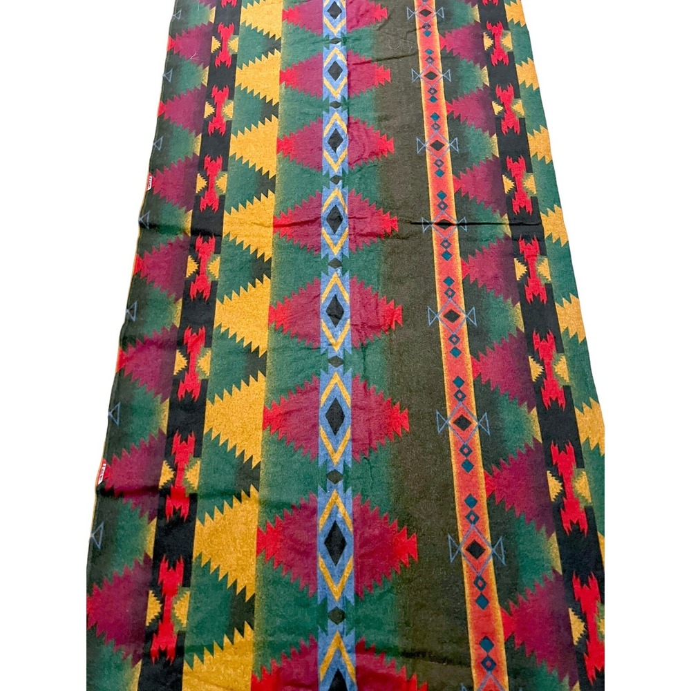 Vintage Woolrich Fabric Southwest Aztec Design 5.3' x 12' Uncut Indigo Wool USA